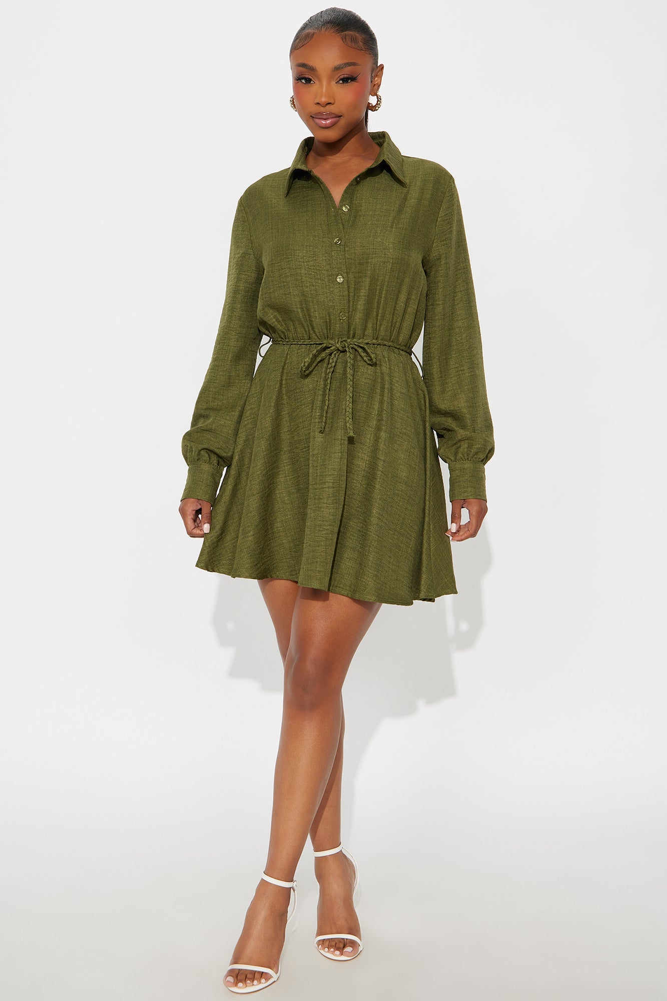 Julia Belted Linen Mini Dress - Olive