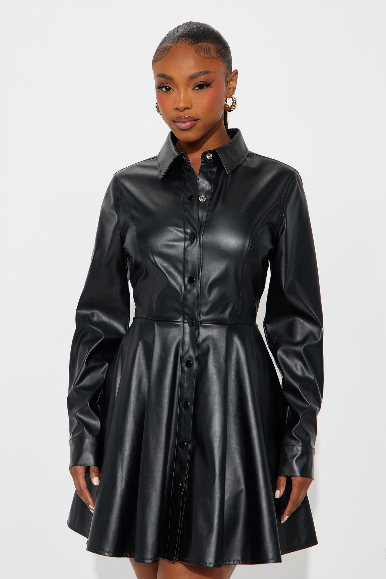 Delilah Collar Faux Leather Mini Dress - Black