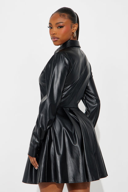 Delilah Collar Faux Leather Mini Dress - Black