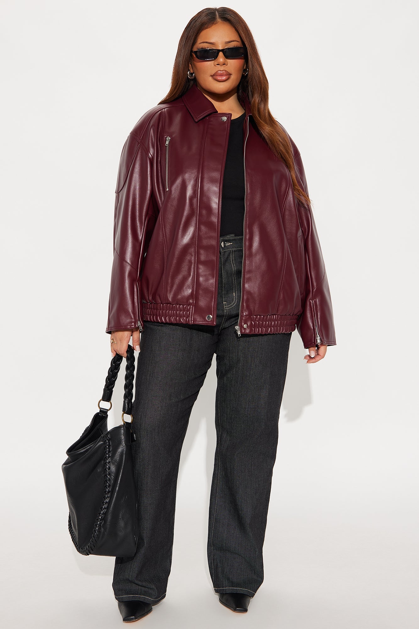 More To Come Faux Leather Bomber Jacket - Burgundy