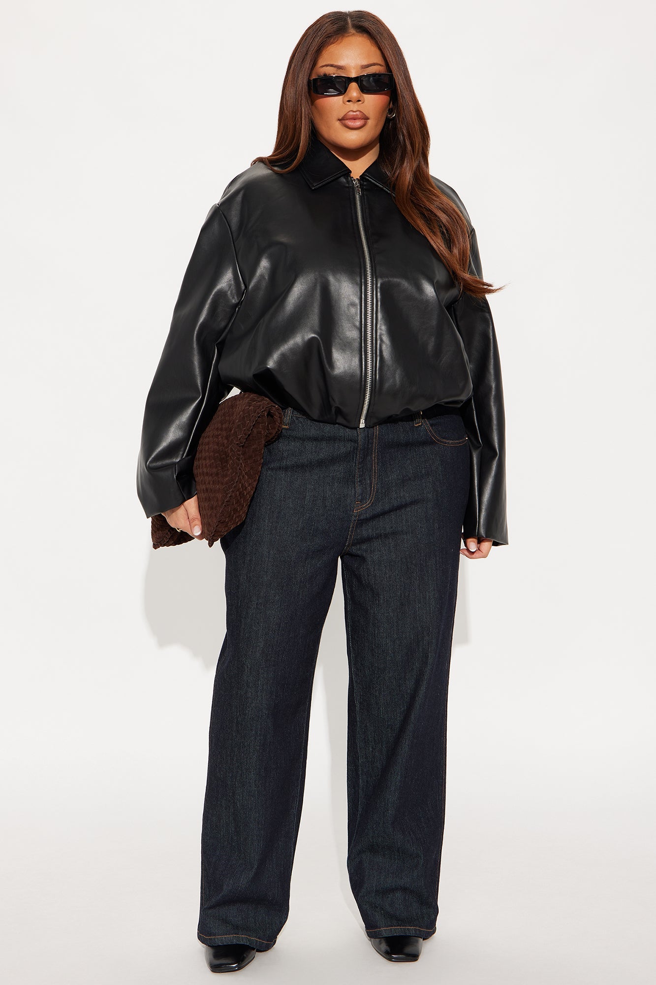 Iman It Girl Faux Leather Bomber Jacket - Black