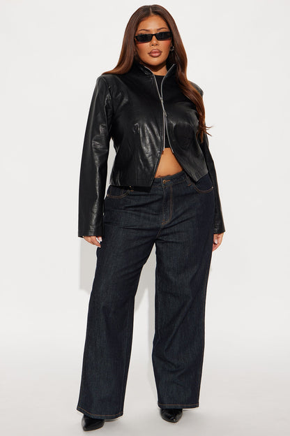 Untamed Energy Washed Faux Leather Moto Jacket - Black