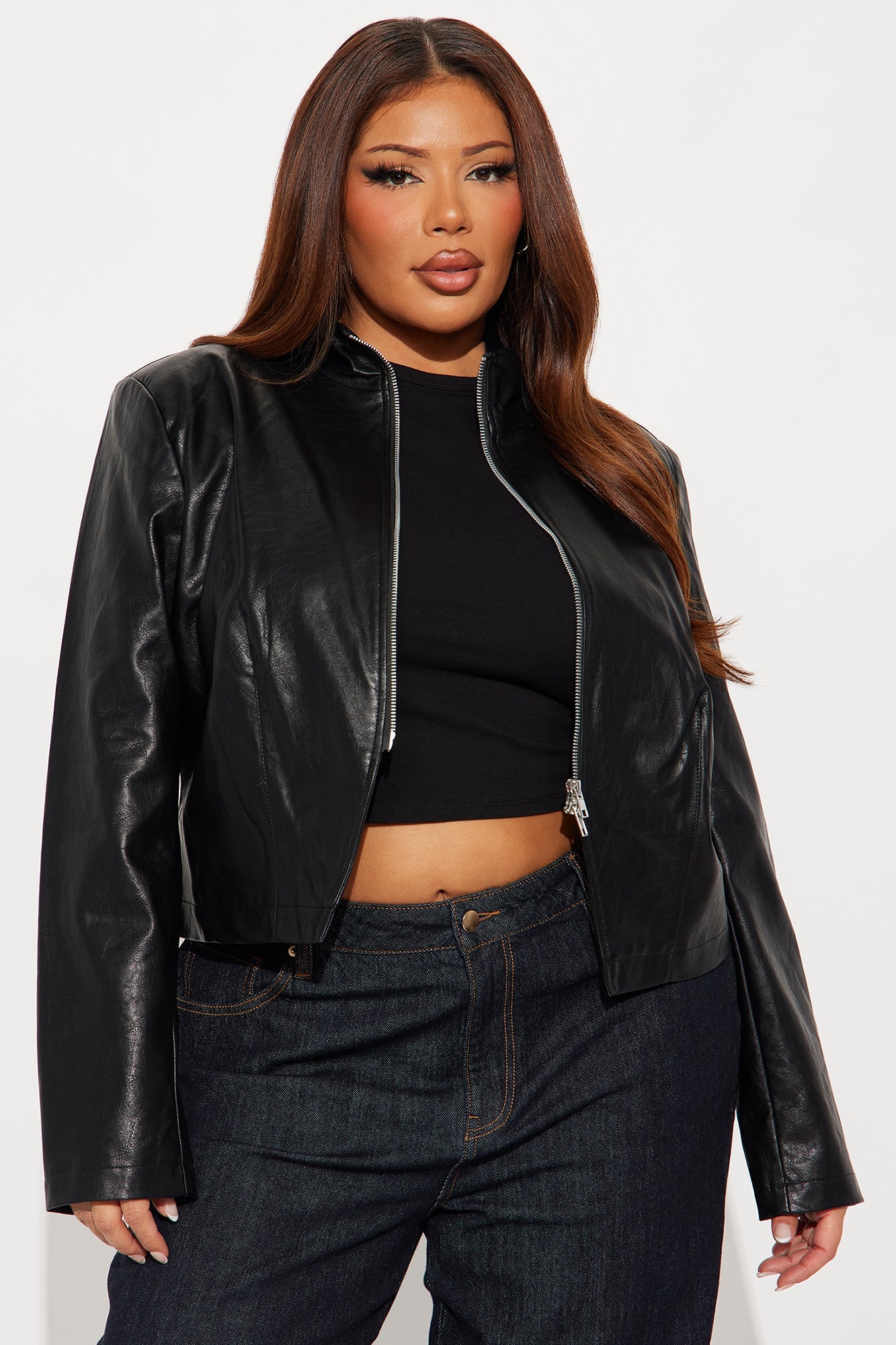 Untamed Energy Washed Faux Leather Moto Jacket - Black