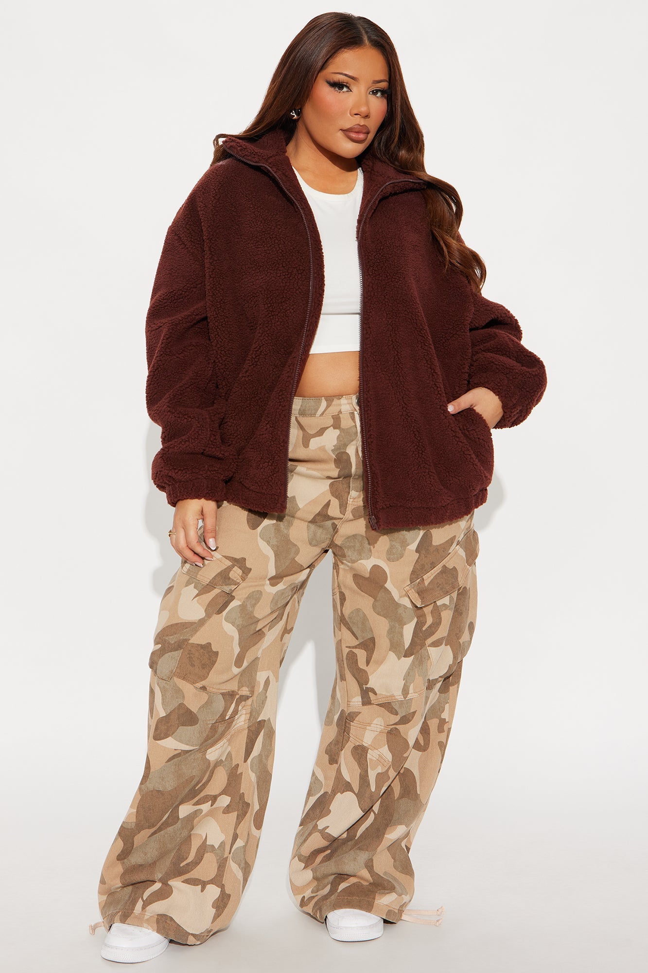 Cozy In New York Sherpa Jacket - Brown/combo