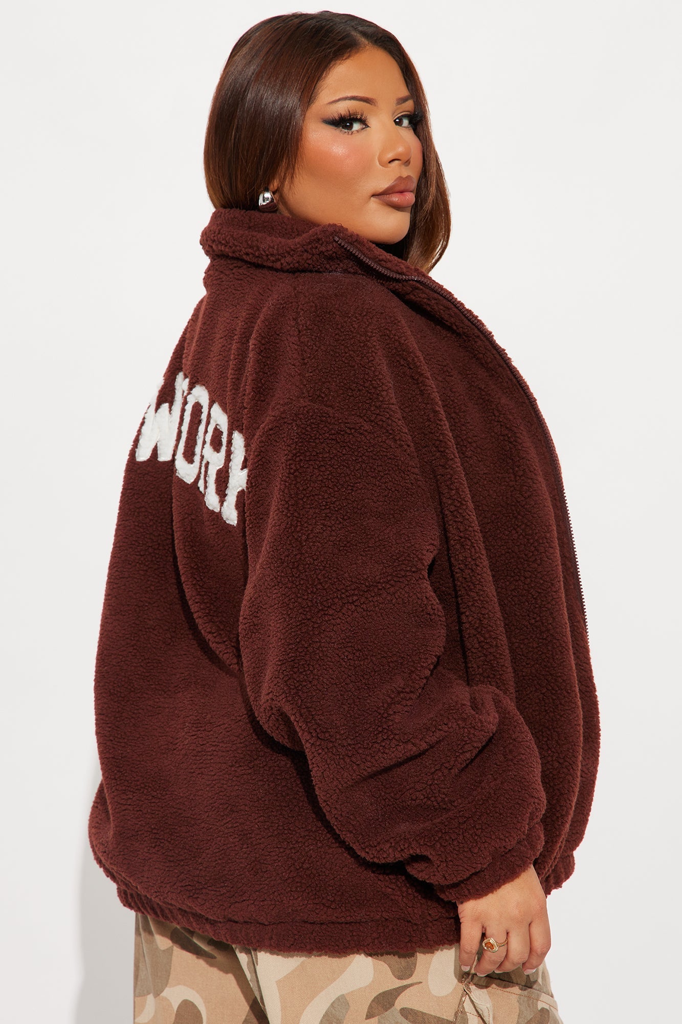 Cozy In New York Sherpa Jacket - Brown/combo