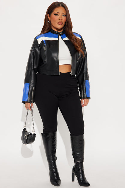 Aero Speed Cropped Faux Leather Moto Jacket - Black/combo