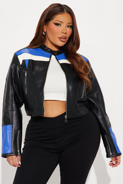 Aero Speed Cropped Faux Leather Moto Jacket - Black/combo