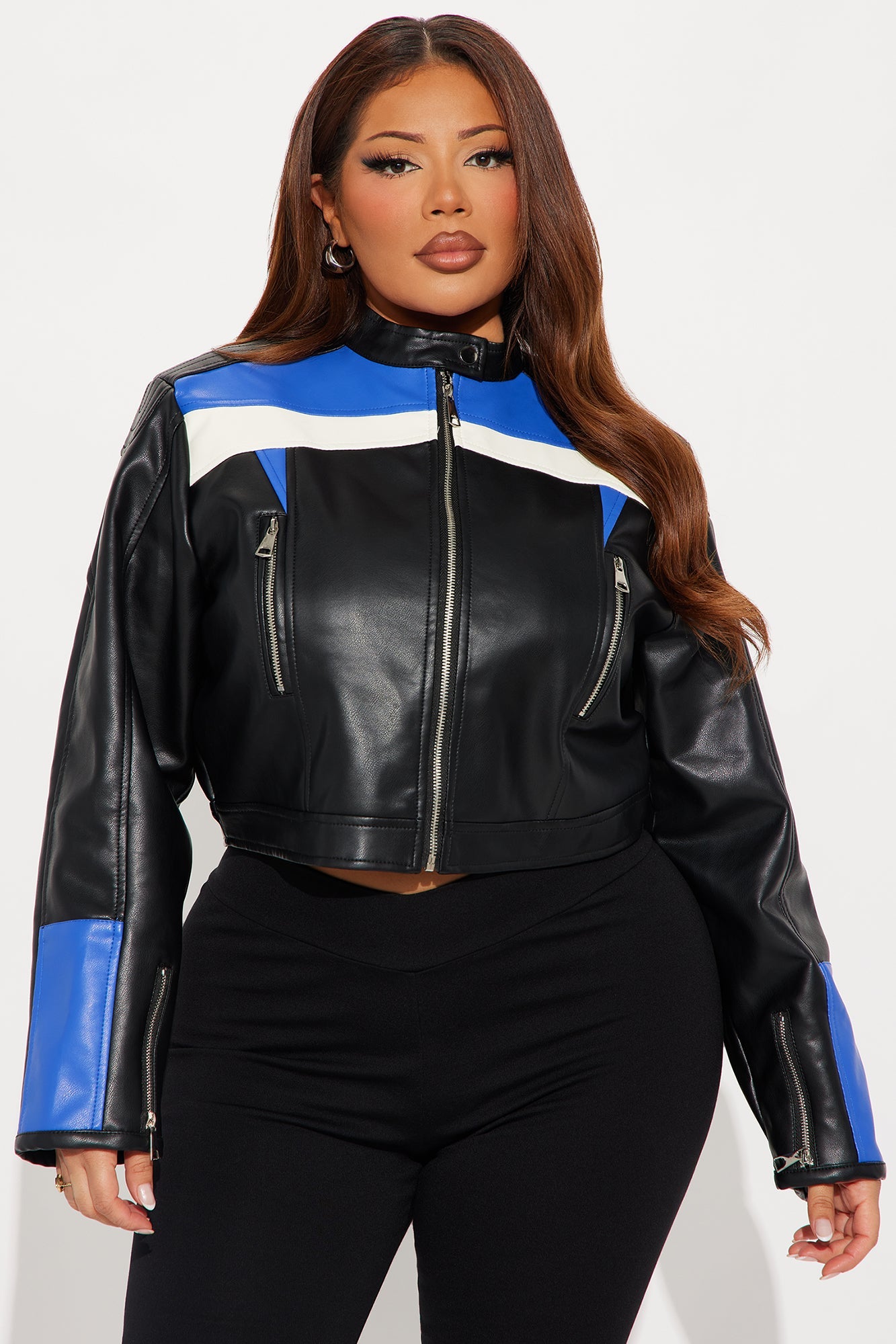 Aero Speed Cropped Faux Leather Moto Jacket - Black/combo