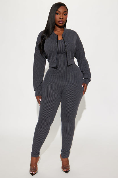 Riley Ribbed Two Piece Jumpsuit - Black