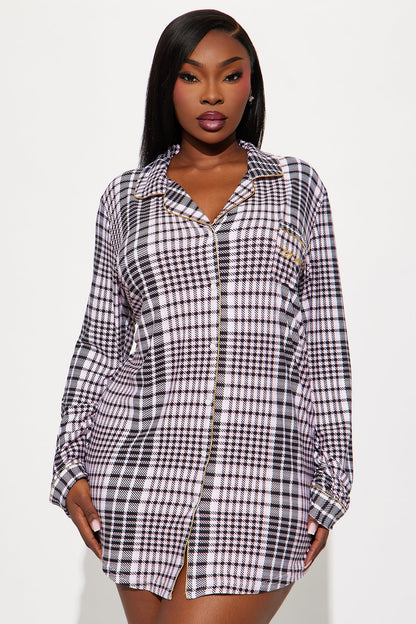 Cozy Season Embroidered Glitter Long Sleeve PJ Sleep Shirt - Pink/combo