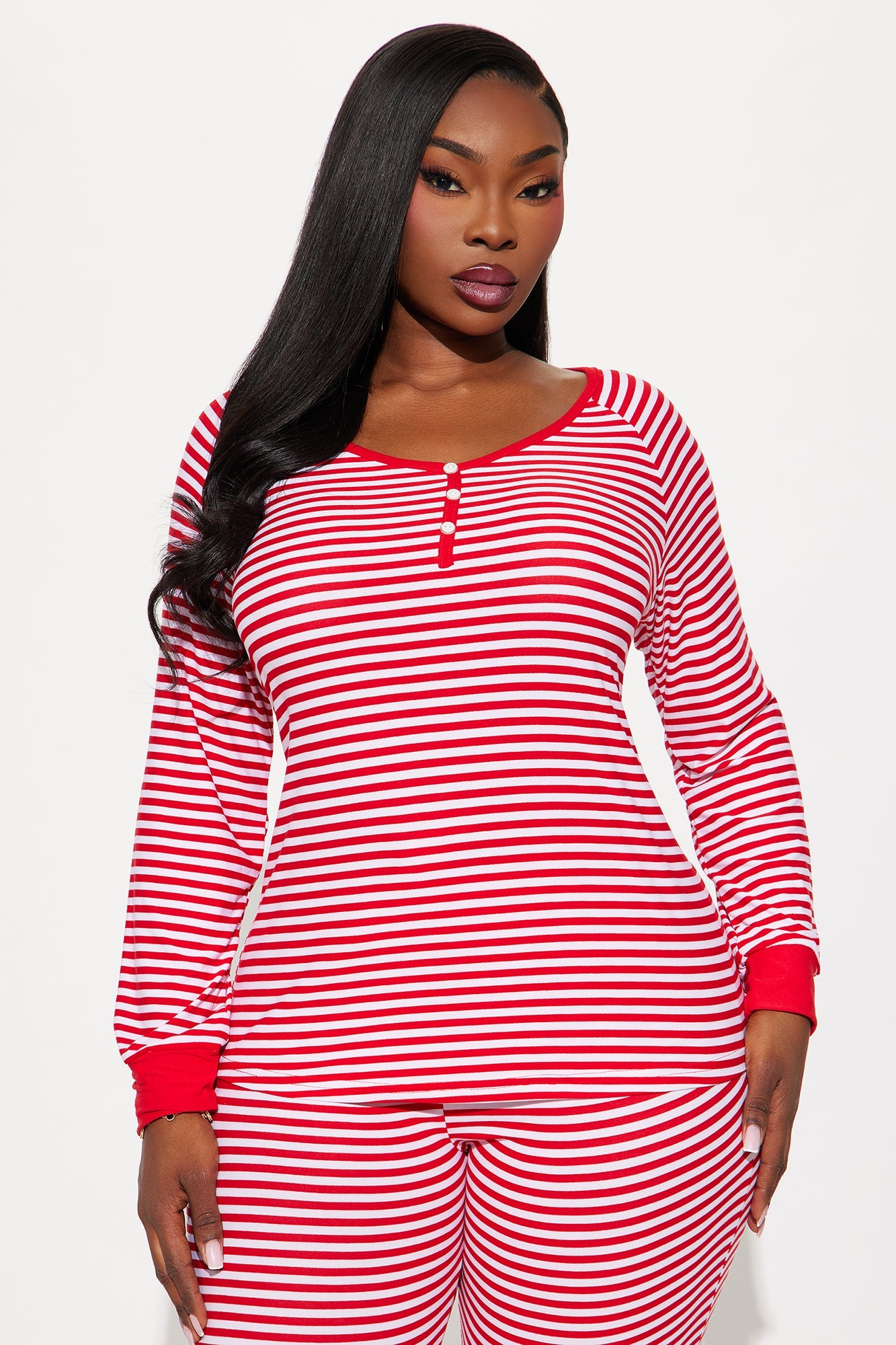 Winter Days Matching Family Long Sleeve Henley PJ Jogger Set - Red/White
