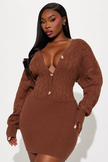 Michelle Sweater Mini Dress - Chocolate