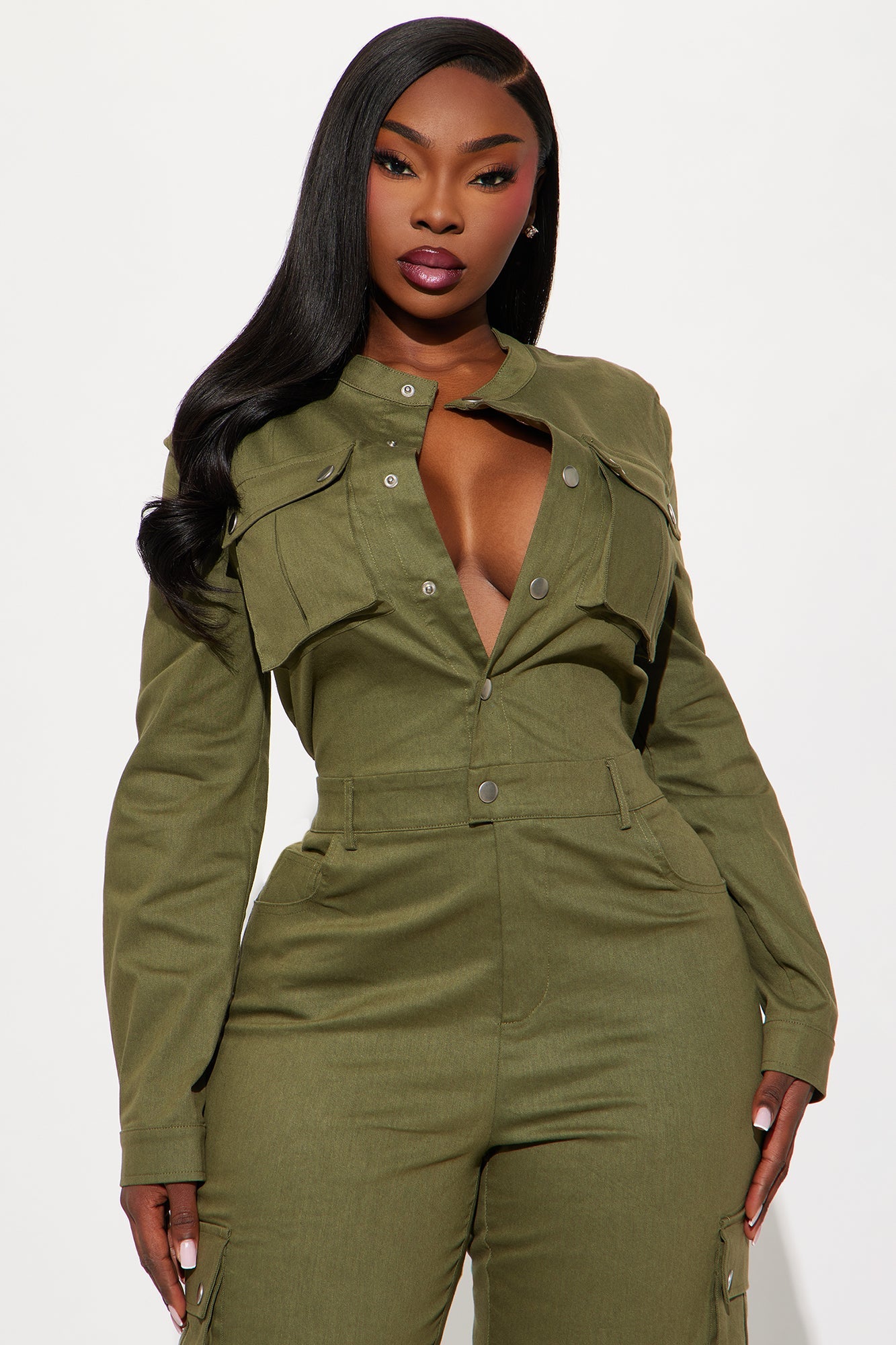 Victoria Cargo Wide Leg Jumpsuit - Olive