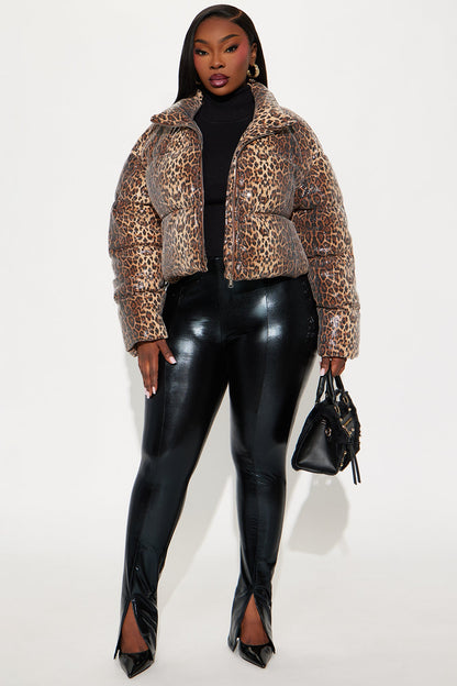 Feeling Fierce Leopard Sequin Puffer Jacket - Leopard