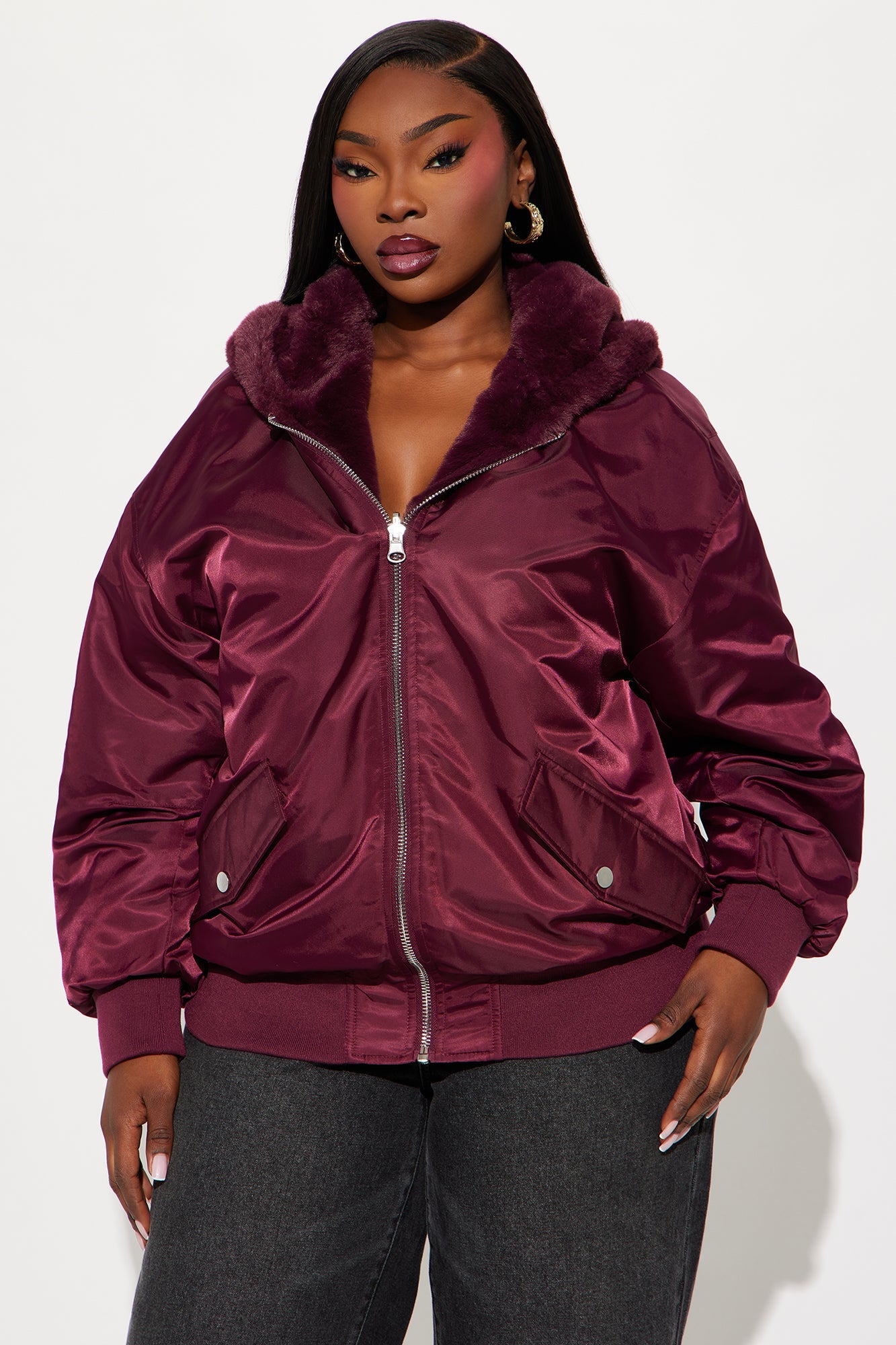 Kimmy Reversible Bomber Jacket - Burgundy