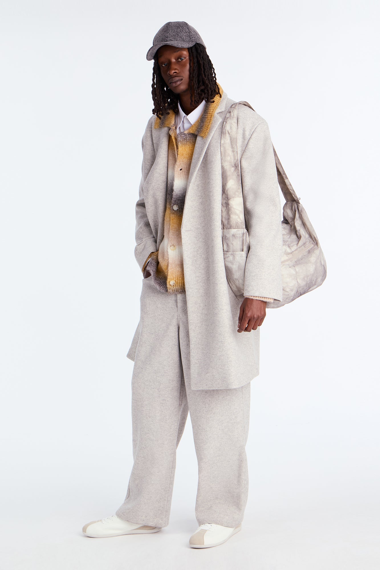 Elevated Faux Wool Double Breasted Car Coat - Grey