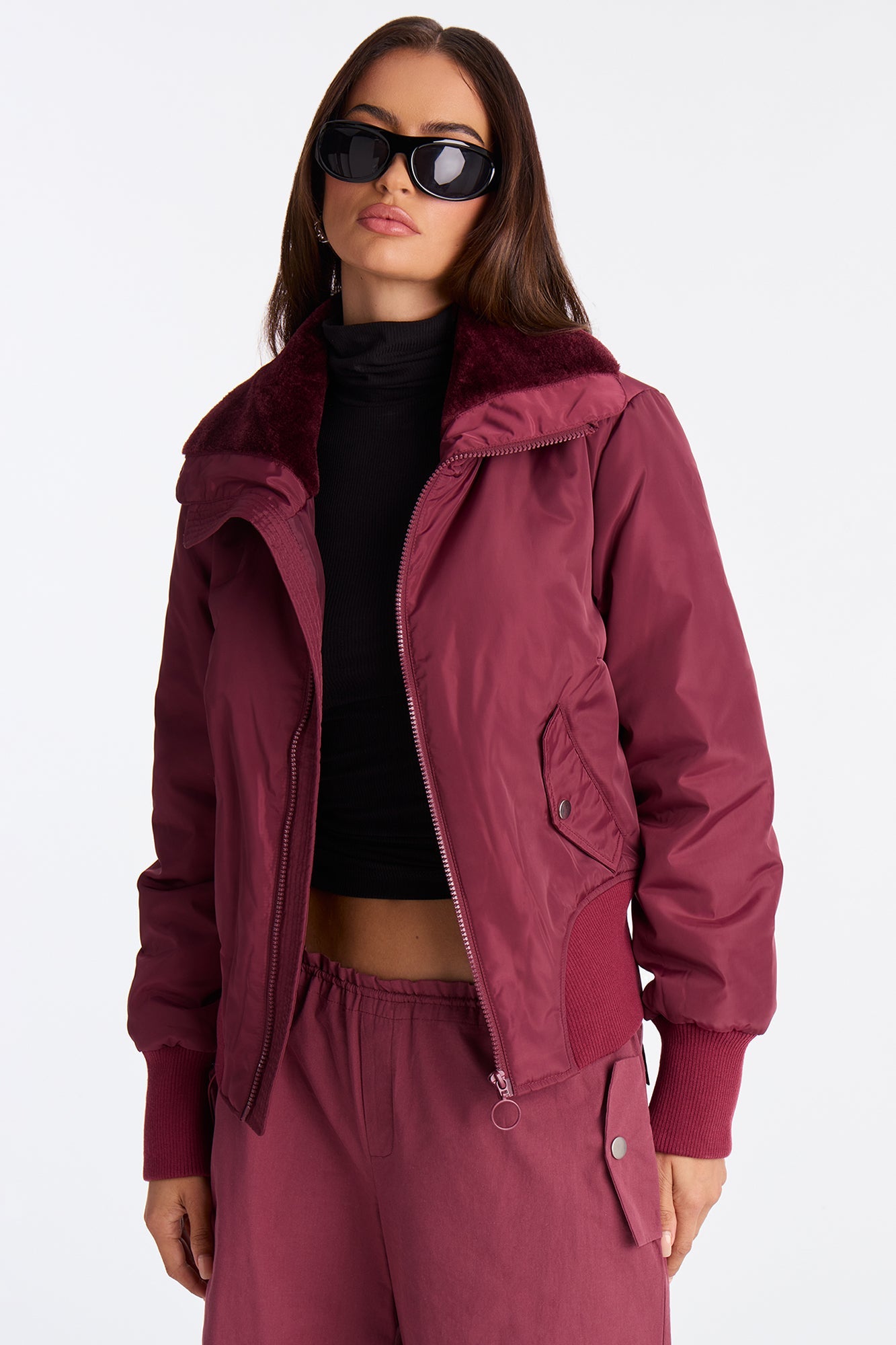 Nights In Denver Bomber Jacket - Burgundy