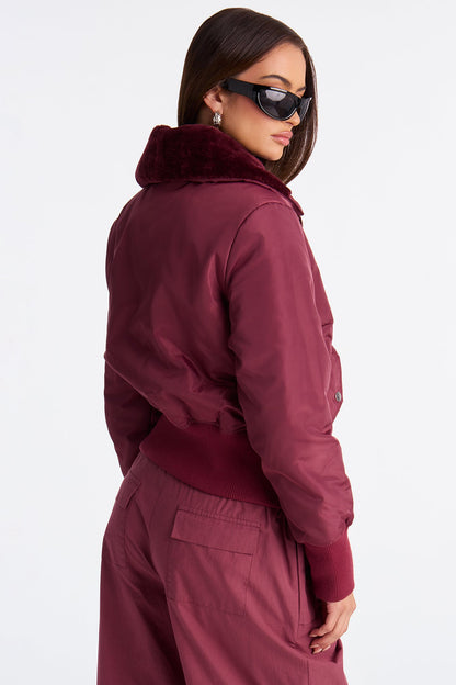 Nights In Denver Bomber Jacket - Burgundy