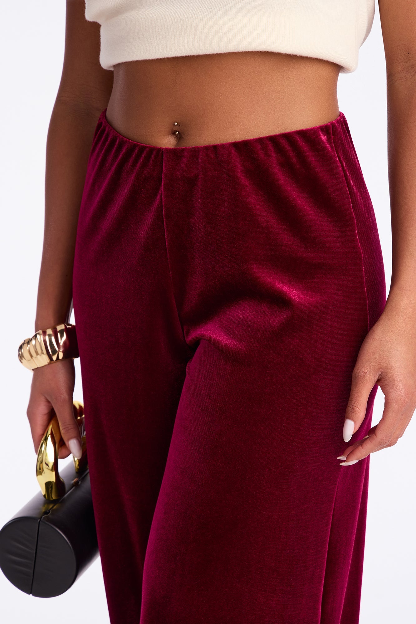 Night Glow Velvet Wide Leg Pant 32″ - Burgundy