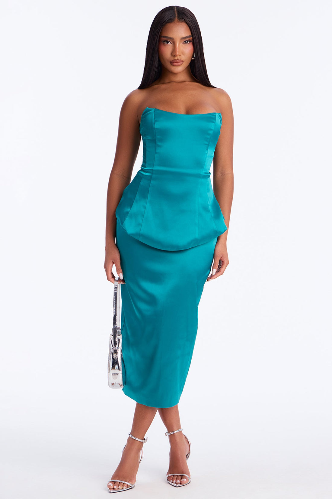 Darling Mine Satin Midi Dress - Emerald