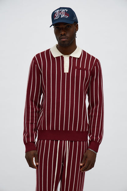 Pinstripe Posh Polo - Burgundy/combo
