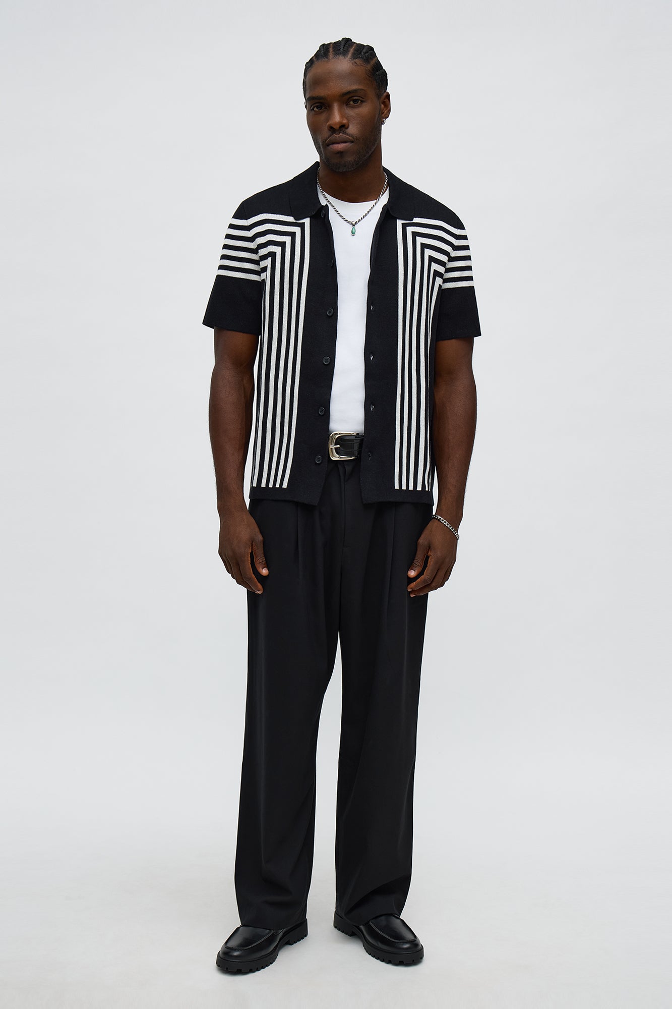All Of The Lines Button Up Knit Polo Shirt - Black/combo