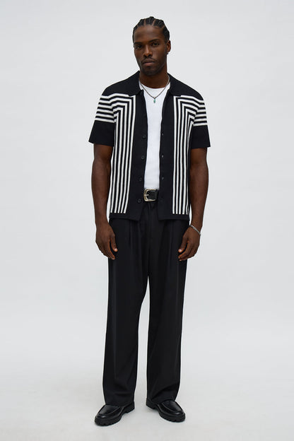 All Of The Lines Button Up Knit Polo Shirt - Black/combo