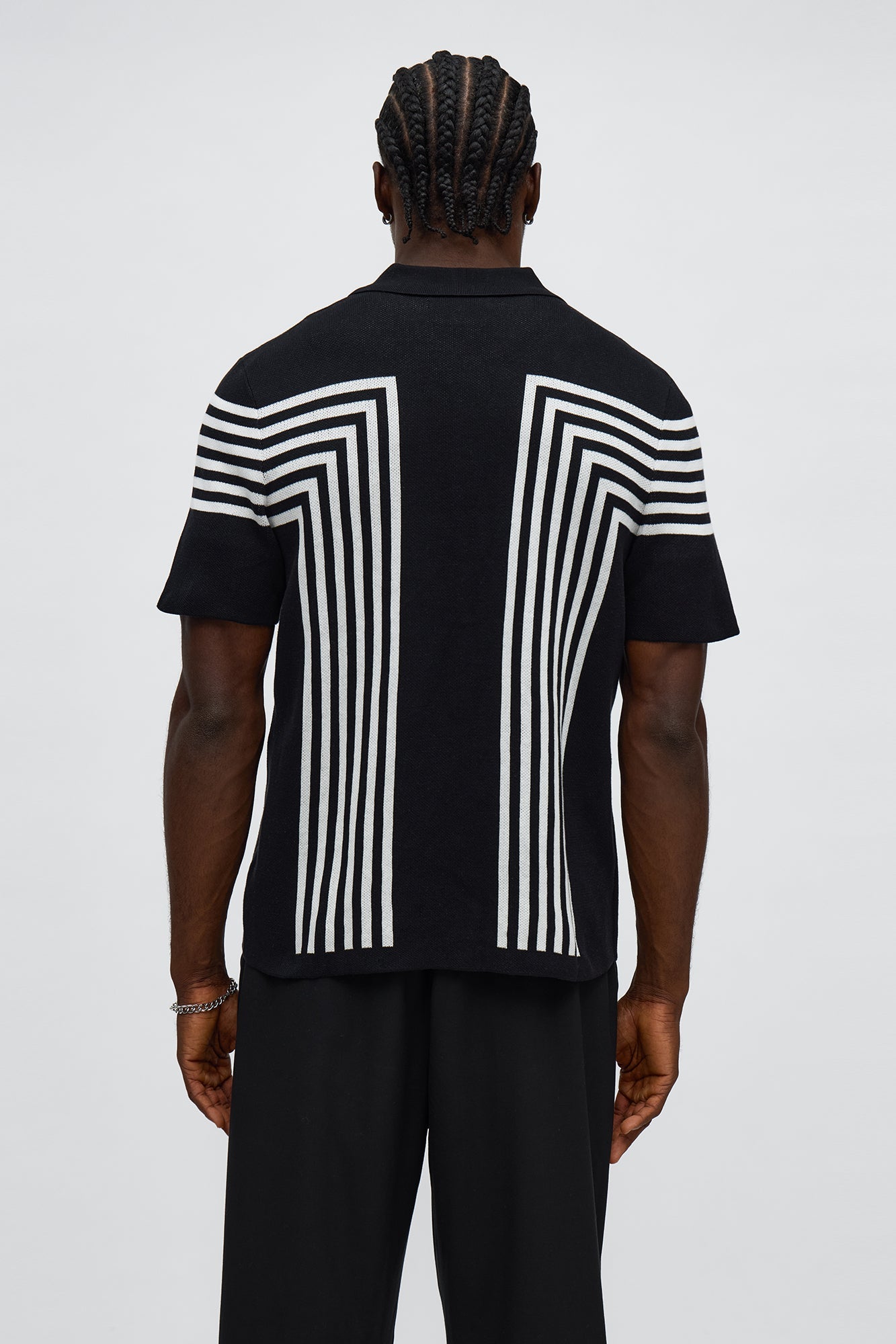 All Of The Lines Button Up Knit Polo Shirt - Black/combo