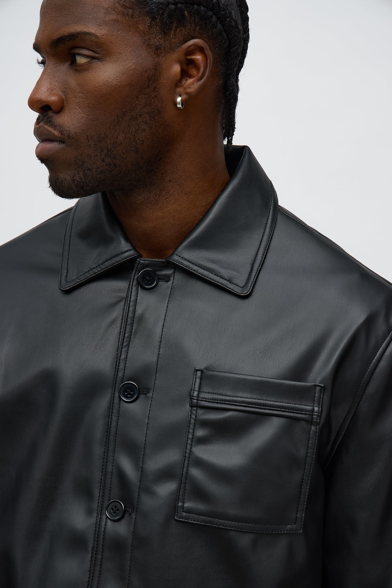 Relaxed Faux Leather Chore Jacket - Black