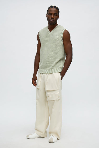Textured Preppy Sweater Vest - Sage
