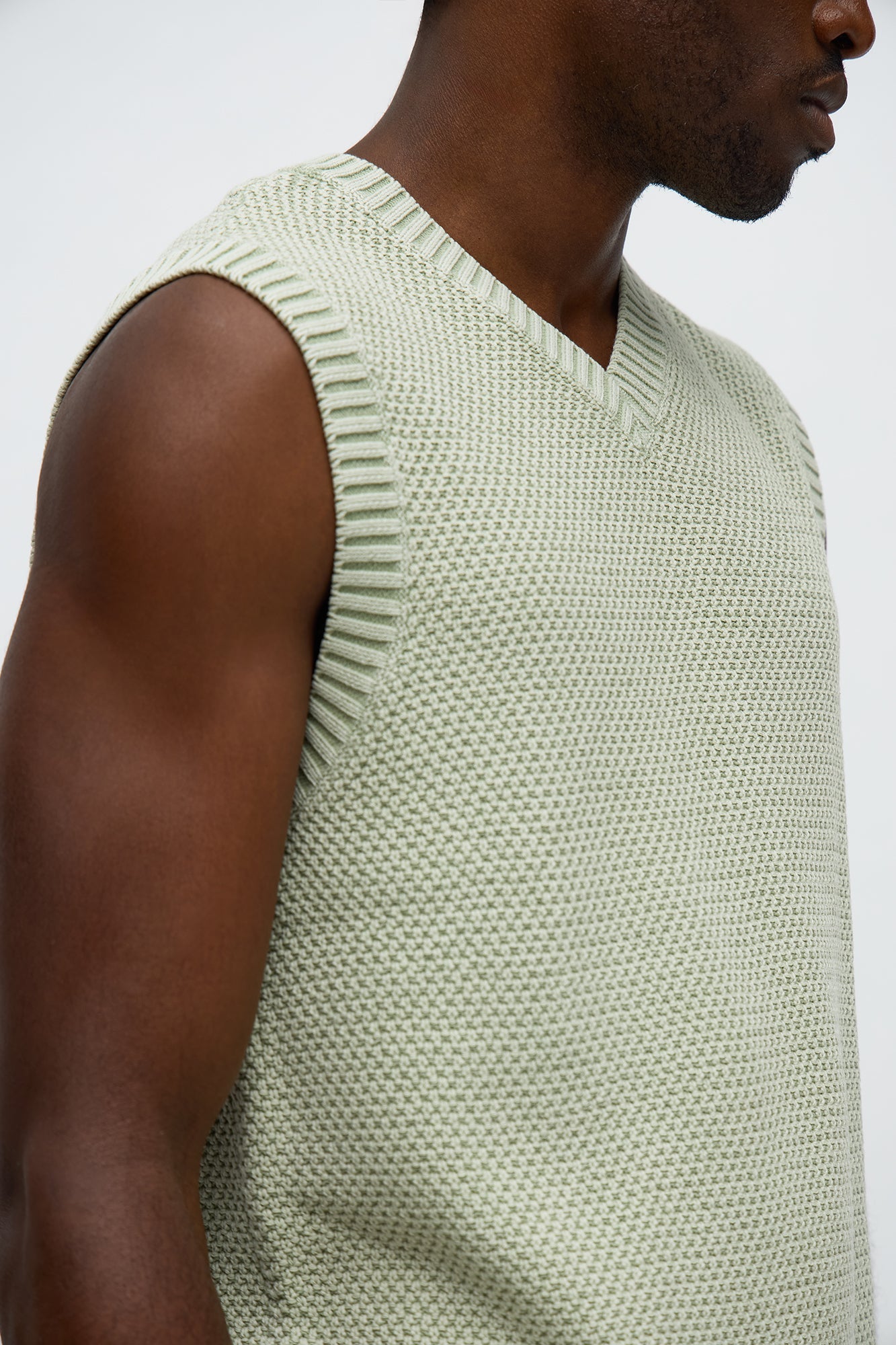 Textured Preppy Sweater Vest - Sage