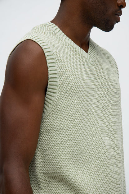 Textured Preppy Sweater Vest - Sage