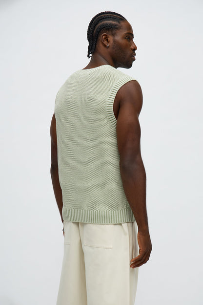 Textured Preppy Sweater Vest - Sage