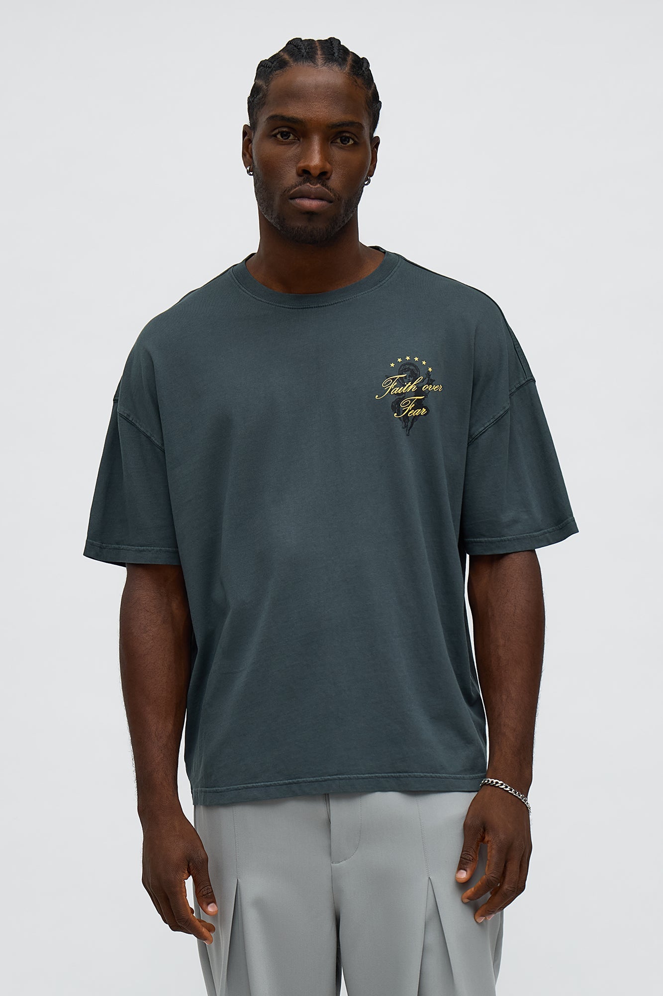 Pray Faith Over Fear Short Sleeve Tee - Grey