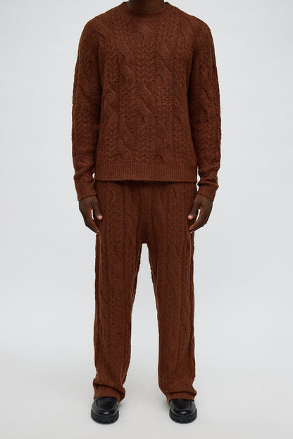 Day To Day Cable Knit Sweatpants - Brown