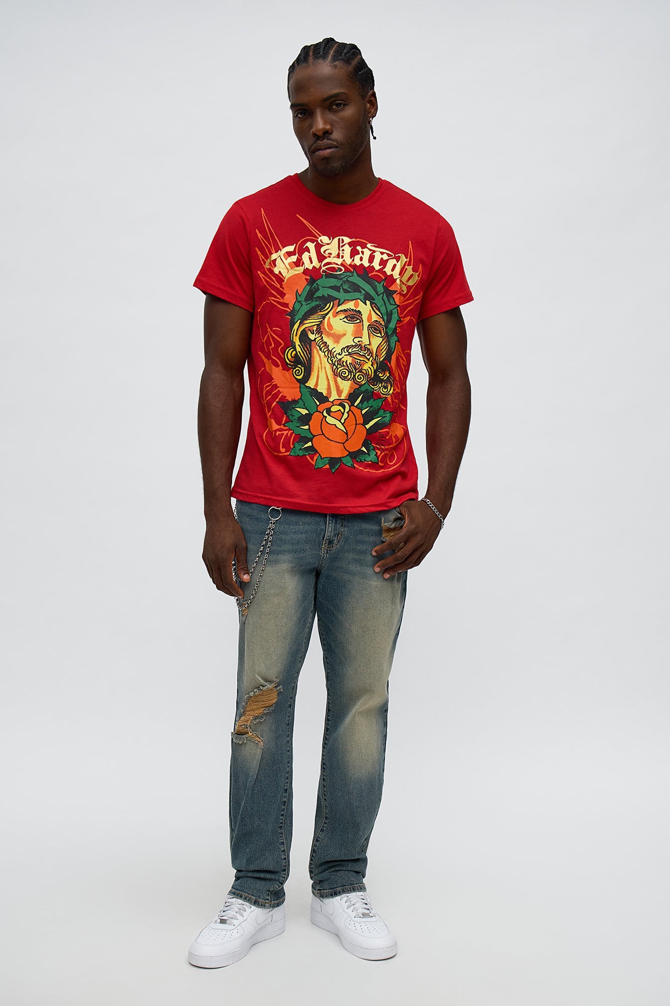 Ed Hardy Rose Faith Short Sleeve Tee - Red