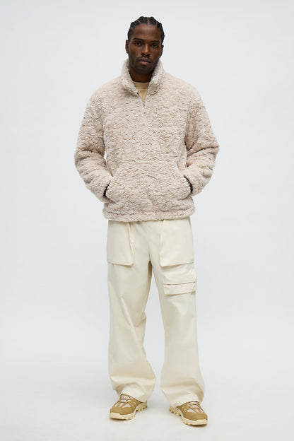 Relaxed Quarter Zip Faux Fur Jacket - Cream