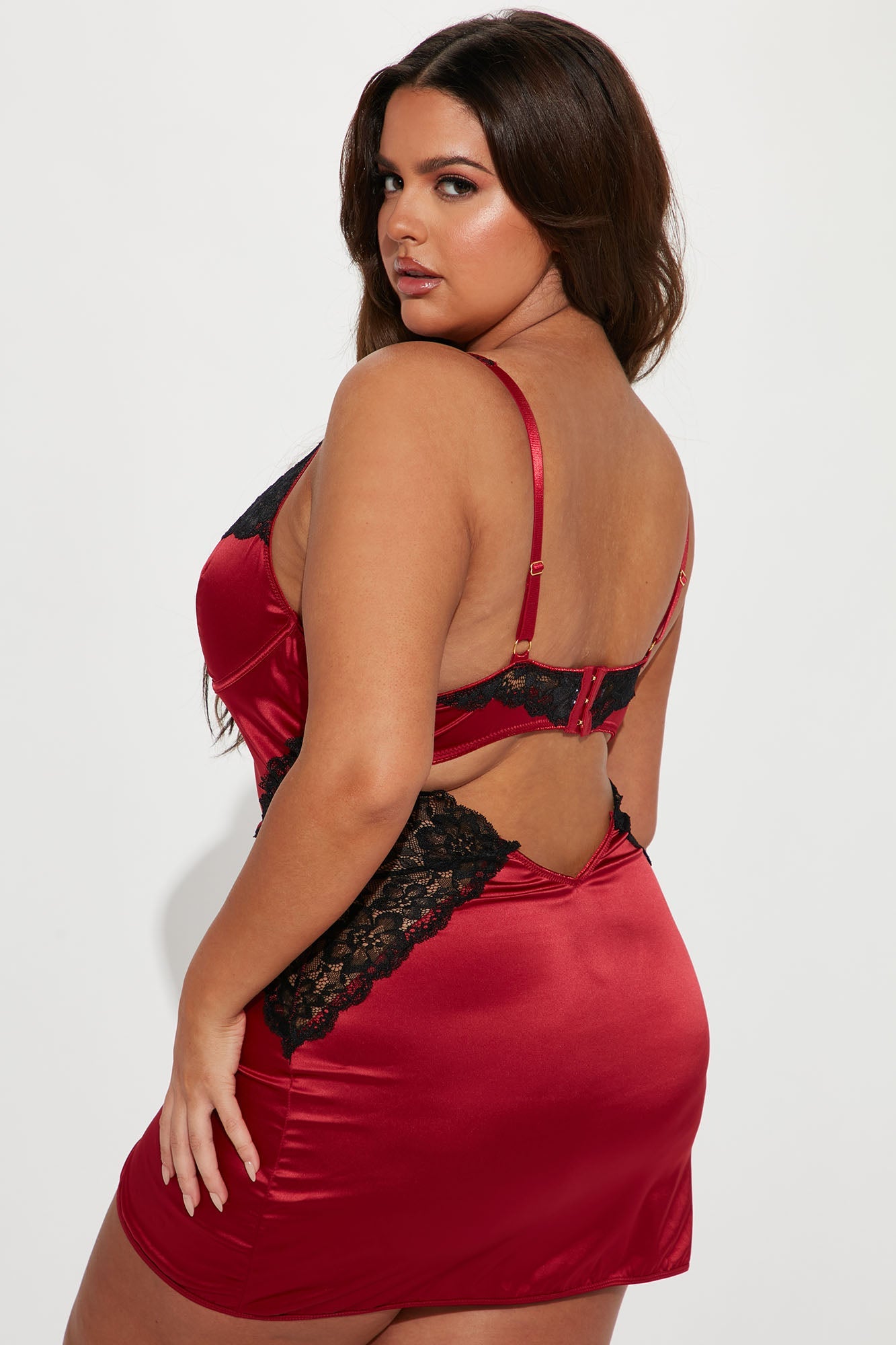 Soft Kisses Satin Babydoll - Red