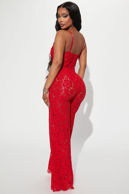 Evening Glow Lace Jumpsuit - Red