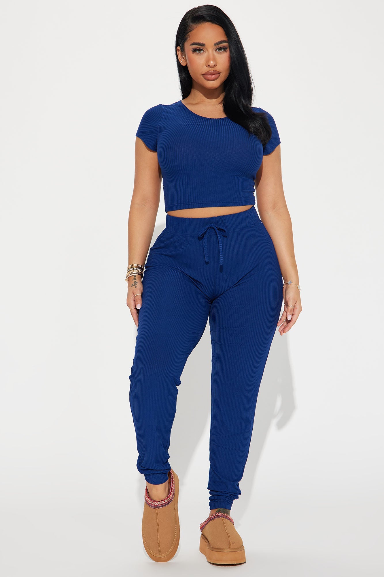 We Go Together Ribbed PJ Jogger Set - Navy