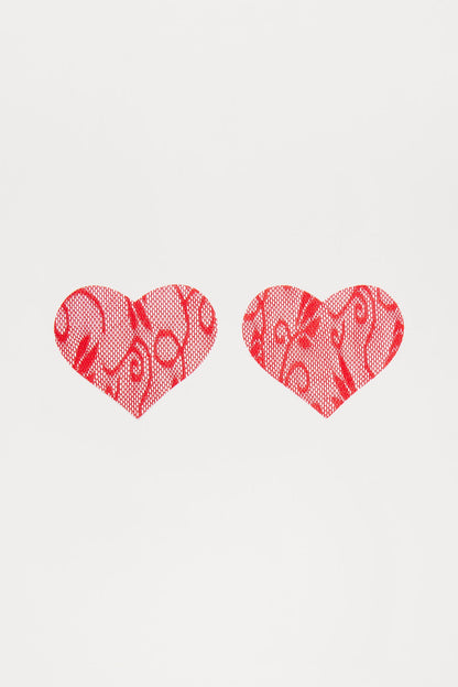 Heavy Heart Lace Nipple Cover Pasties - Red