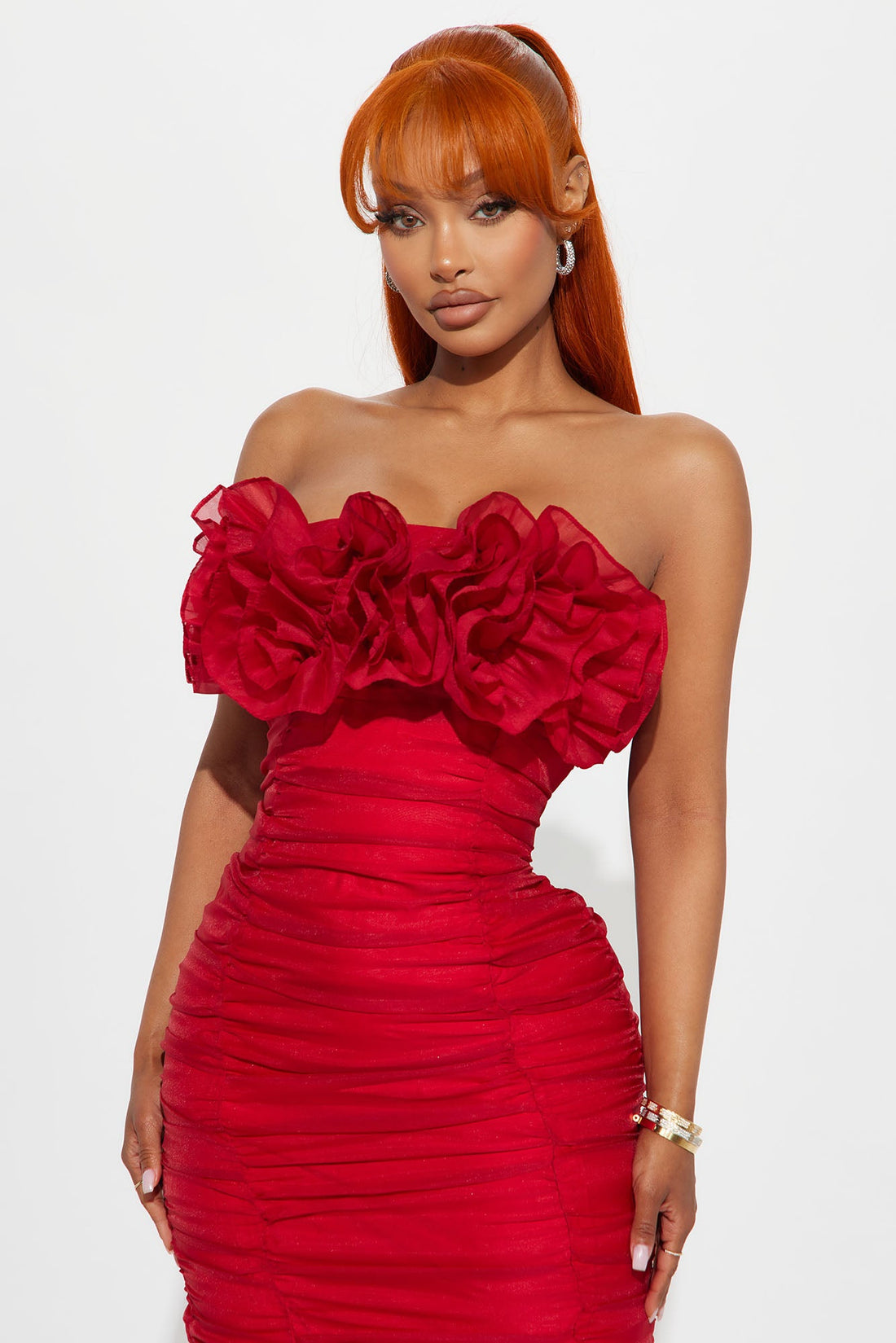Call Me Queen Organza Midi Dress - Red