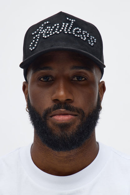 Fearless Stoned Faux Suede Structured Snapback Hat - Black