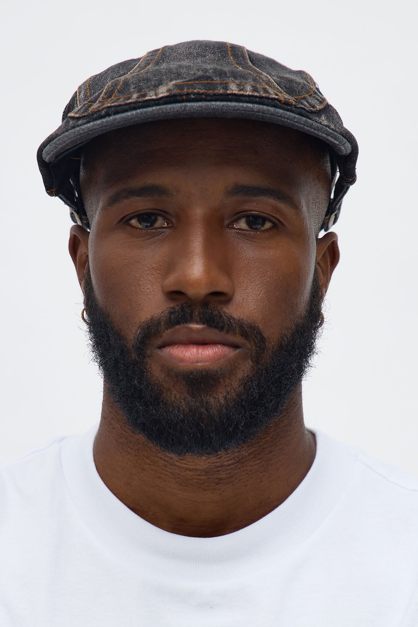 Adjustable Denim Flat Cap - Black Wash