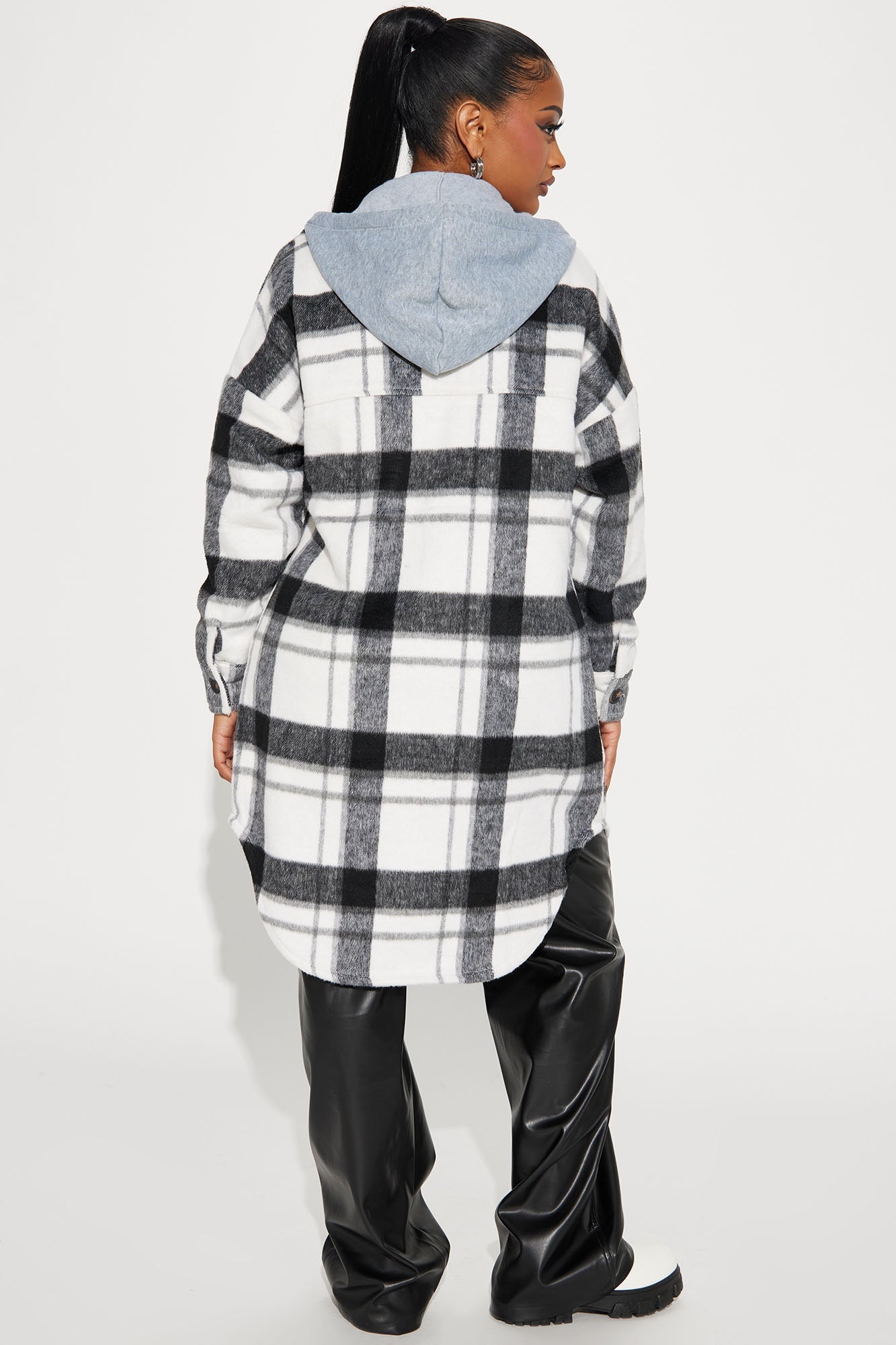 Veronica Hooded Plaid Shacket - Black/White