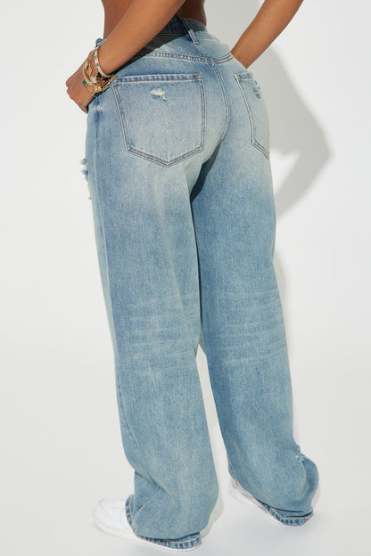 Call My Agent Non Stretch Baggy Jeans - Light Wash