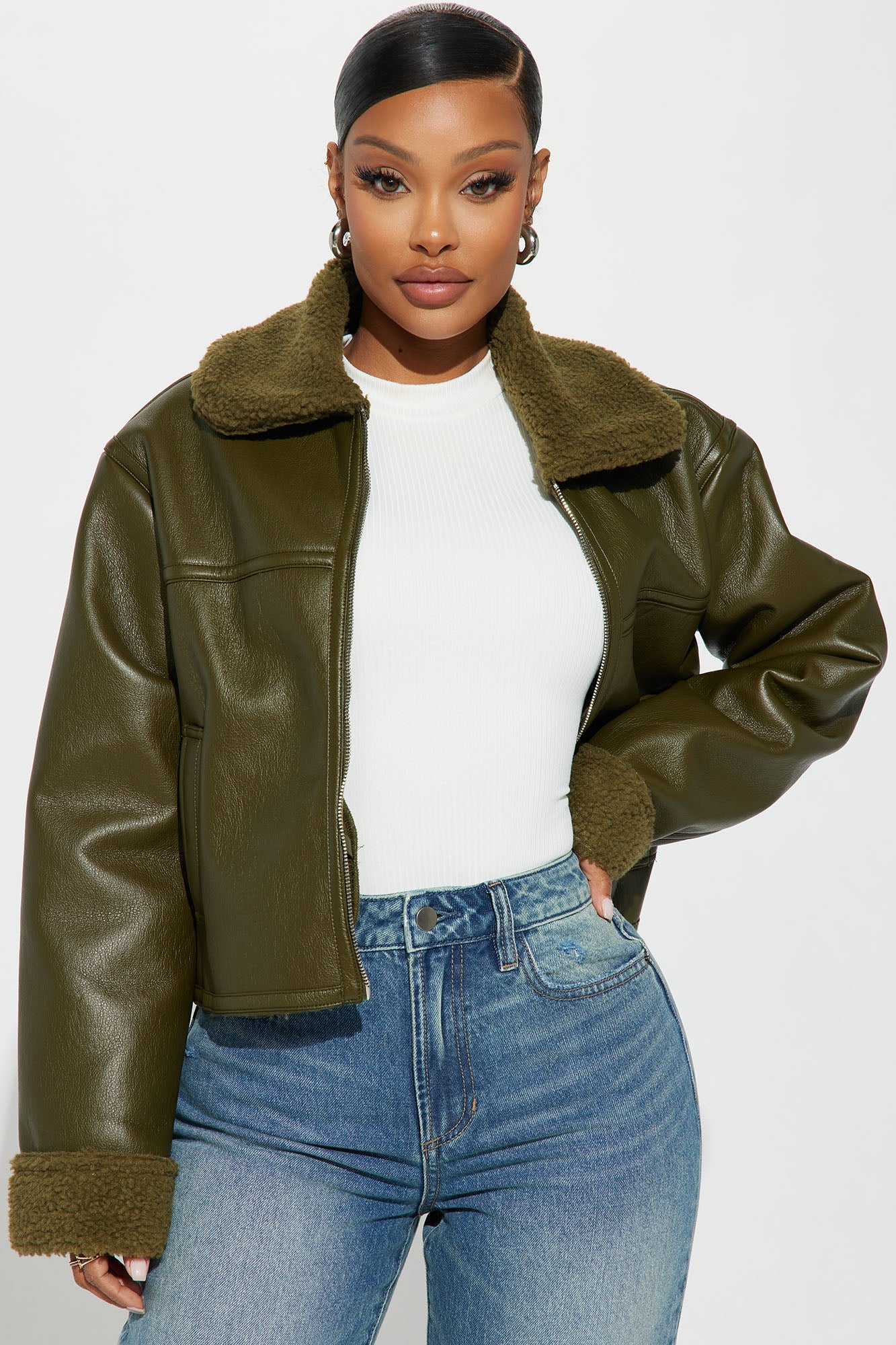 Downtown Girl Bomber Jacket - Olive