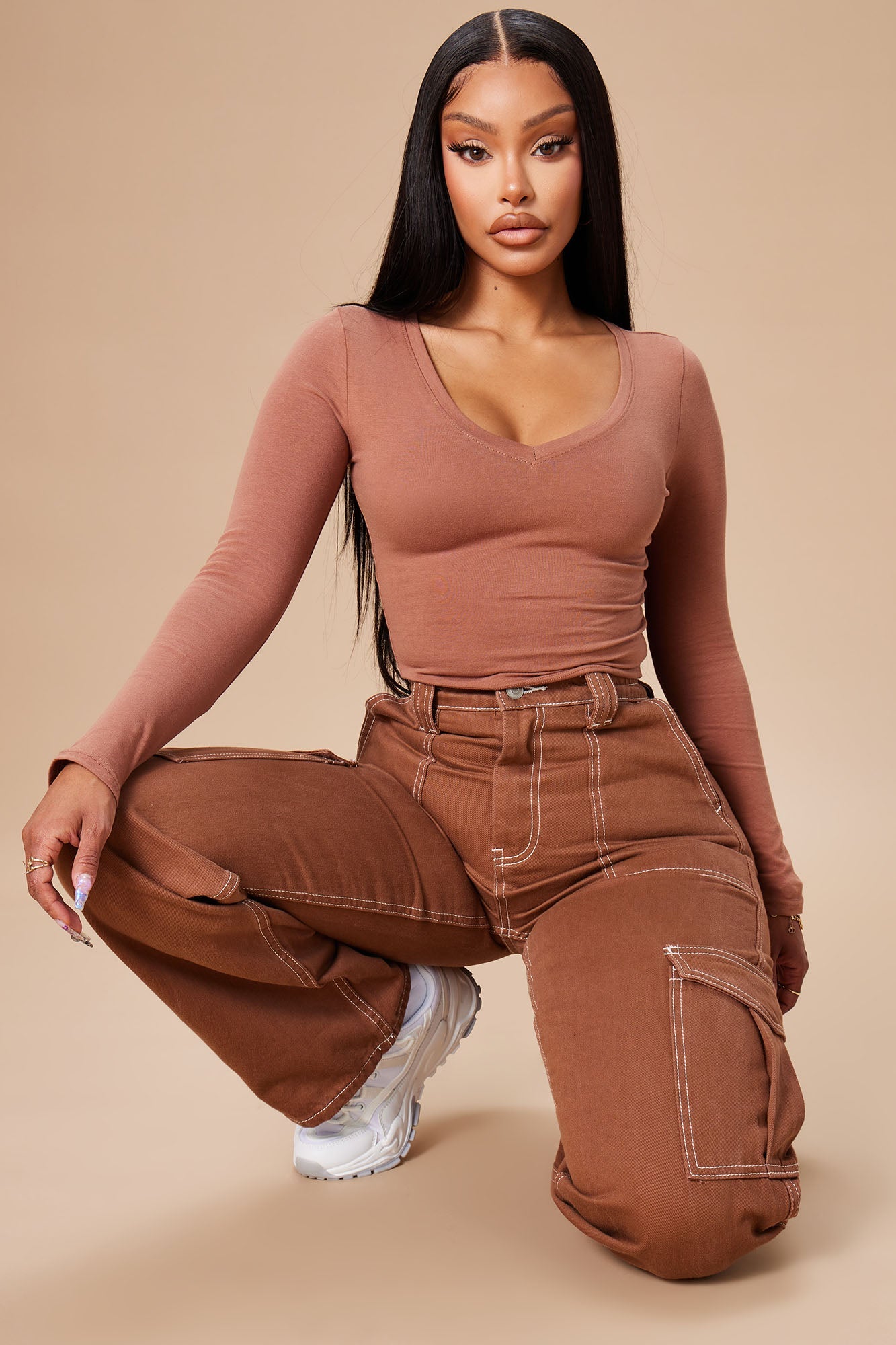 Give Me A Break Cargo Carpenter Jeans - Brown