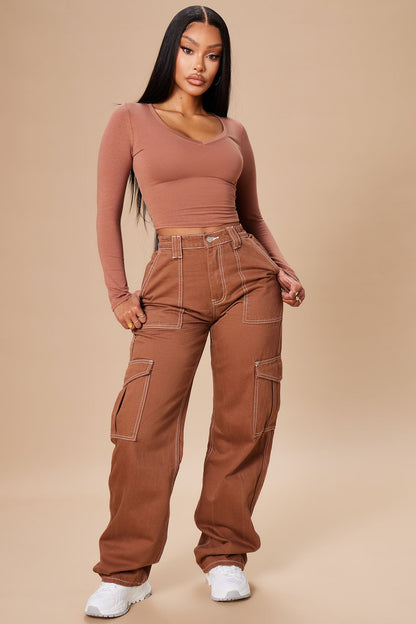 Give Me A Break Cargo Carpenter Jeans - Brown