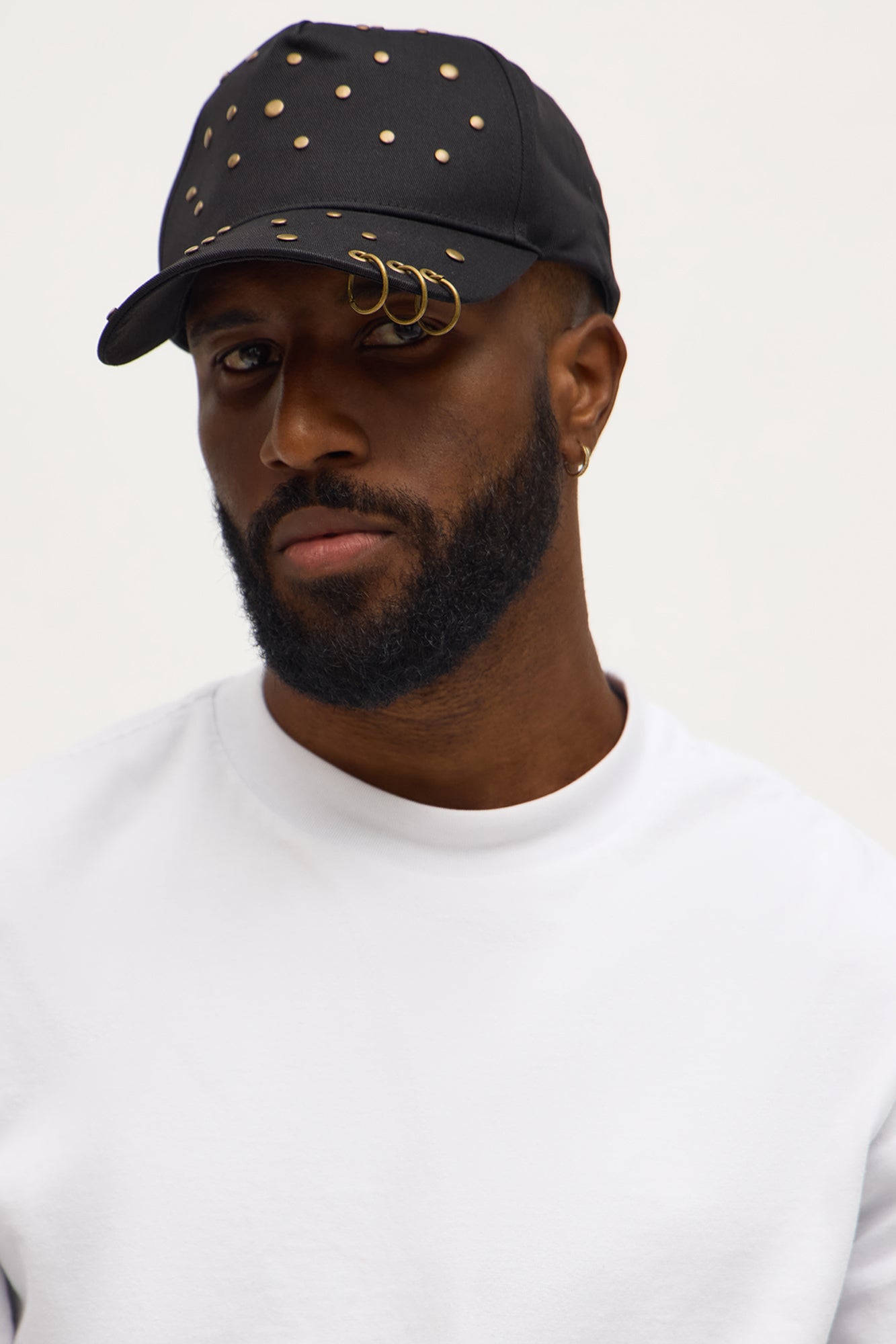 Studded Grommet Strapback Hat - Black